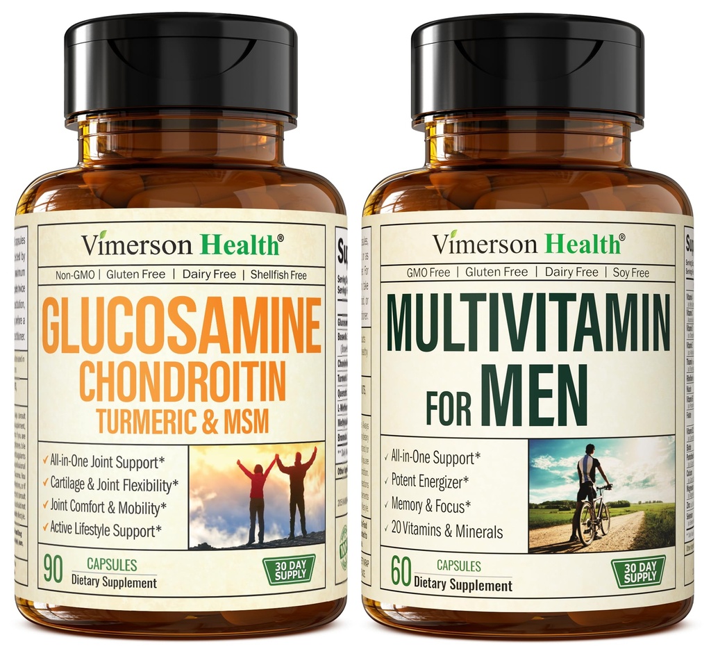 Glucosamine Chondroitin Turmeric MSM + 男子的多维他命 2-Bottle 补充包。联合健康、炎症反应、免疫支持、抗氧化剂属性