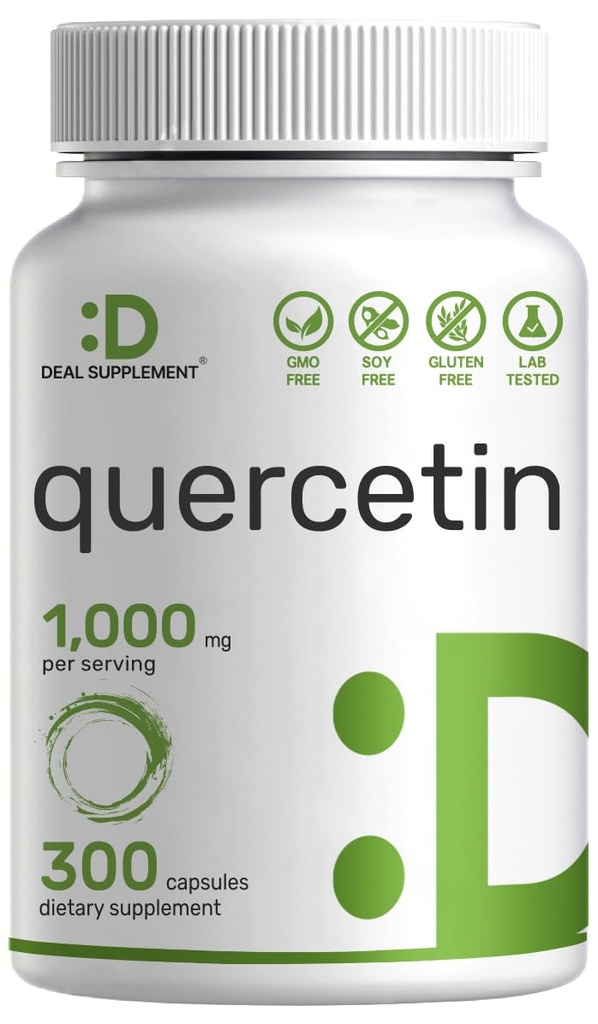 Quercetin 1000 mg per service, 300 Capsules – 健康免疫辅助剂, 高生物可用氟化物, 天然抗氧化剂 – 非GMO, Soy Free, No Gluten