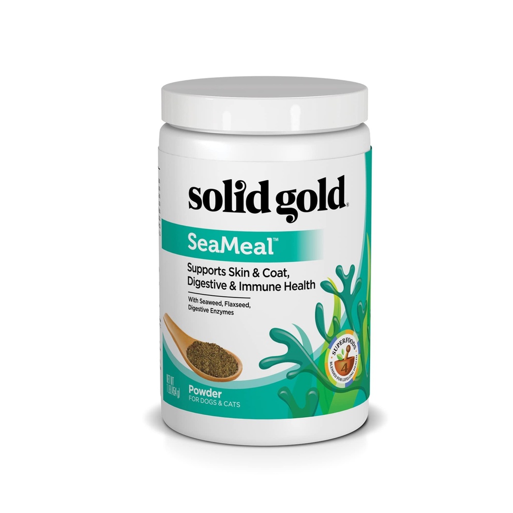 固体金猫和狗 多维特敏粉 - 凯尔普粉,Omega 3 & 维生素用于牙科,消化剂,免疫剂,皮肤和煤炭健康 - 狗和猫的多维特敏 - 猫和狗食品添加剂补充剂 - 1lb