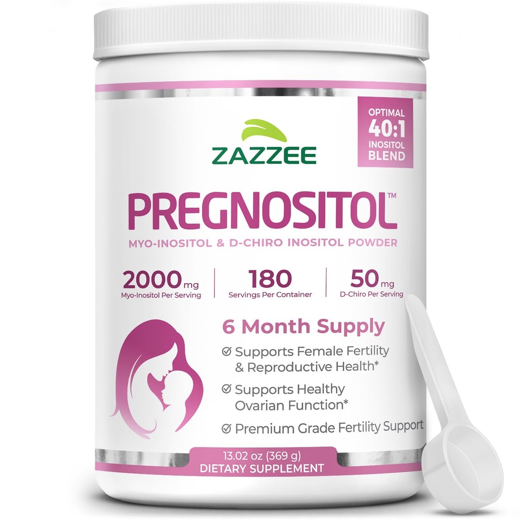 Zazzzee PREGNOSITOL 粉末,6个月供应,Myo-Inositol和D-Chiro-Inositol 40:1 生育混合剂,精确剂量的自由Scoop,精度平衡公式,183 服务,Vegan,全自然和非GMO