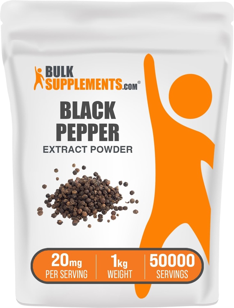 Bulk Assupports.com 黑辣椒提取粉末 - 黑辣椒补充剂 管道补充剂 - Vegan & Gluten Free, 20mg / service, 1kg (2.2磅) (Pack of 1)