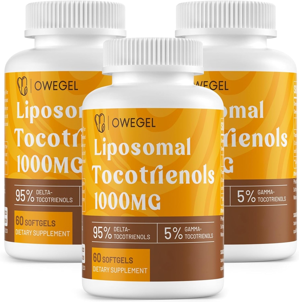 Liposomal Tocotrienols 1000mg - 高生物利用率 维生素E Tocotrienols 补充剂,95% 德尔塔和5% 伽玛 Tocotrienol Capsules 支持皮肤,骨骼,抗氧化剂,180 软胶