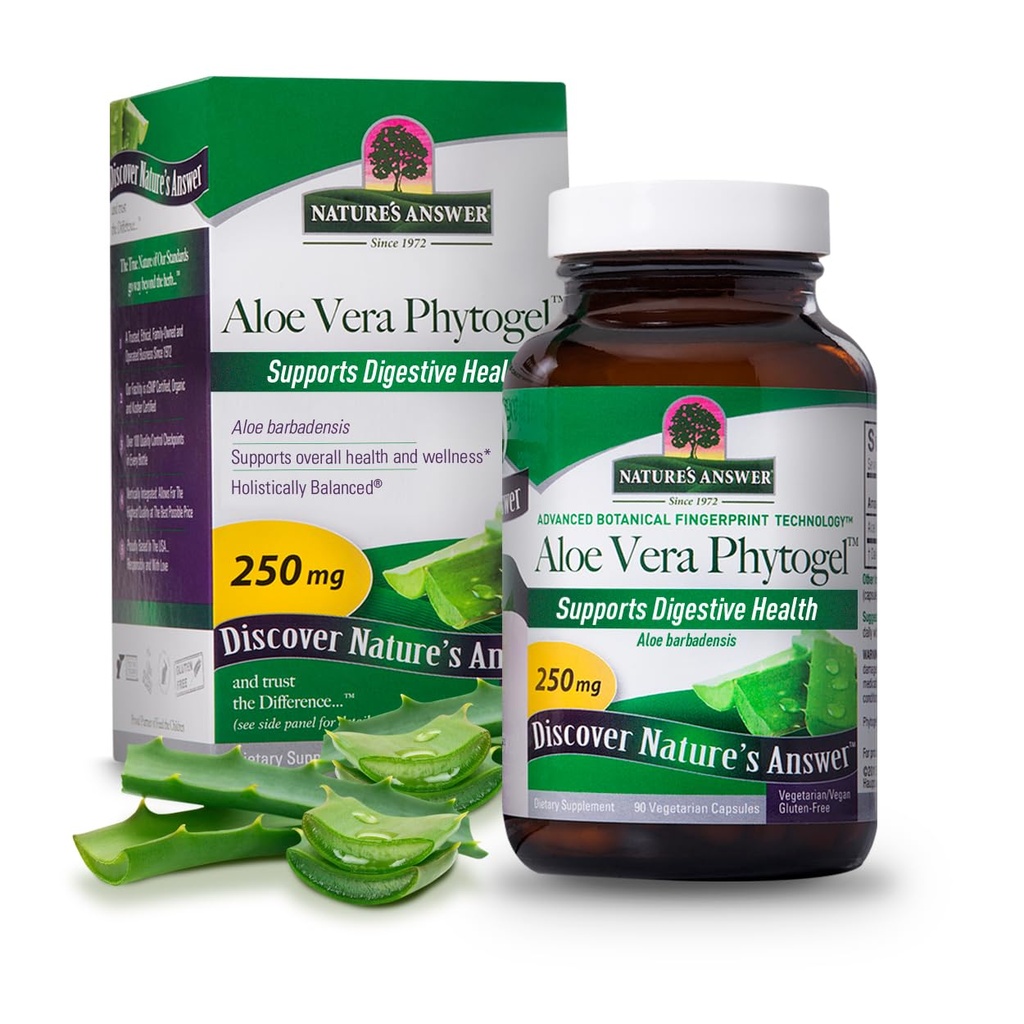 自然之答的Aloe Vera Phytogel – 支持消化健康 – Vegan, Non-GMO – Veggie Capsules 90Ct