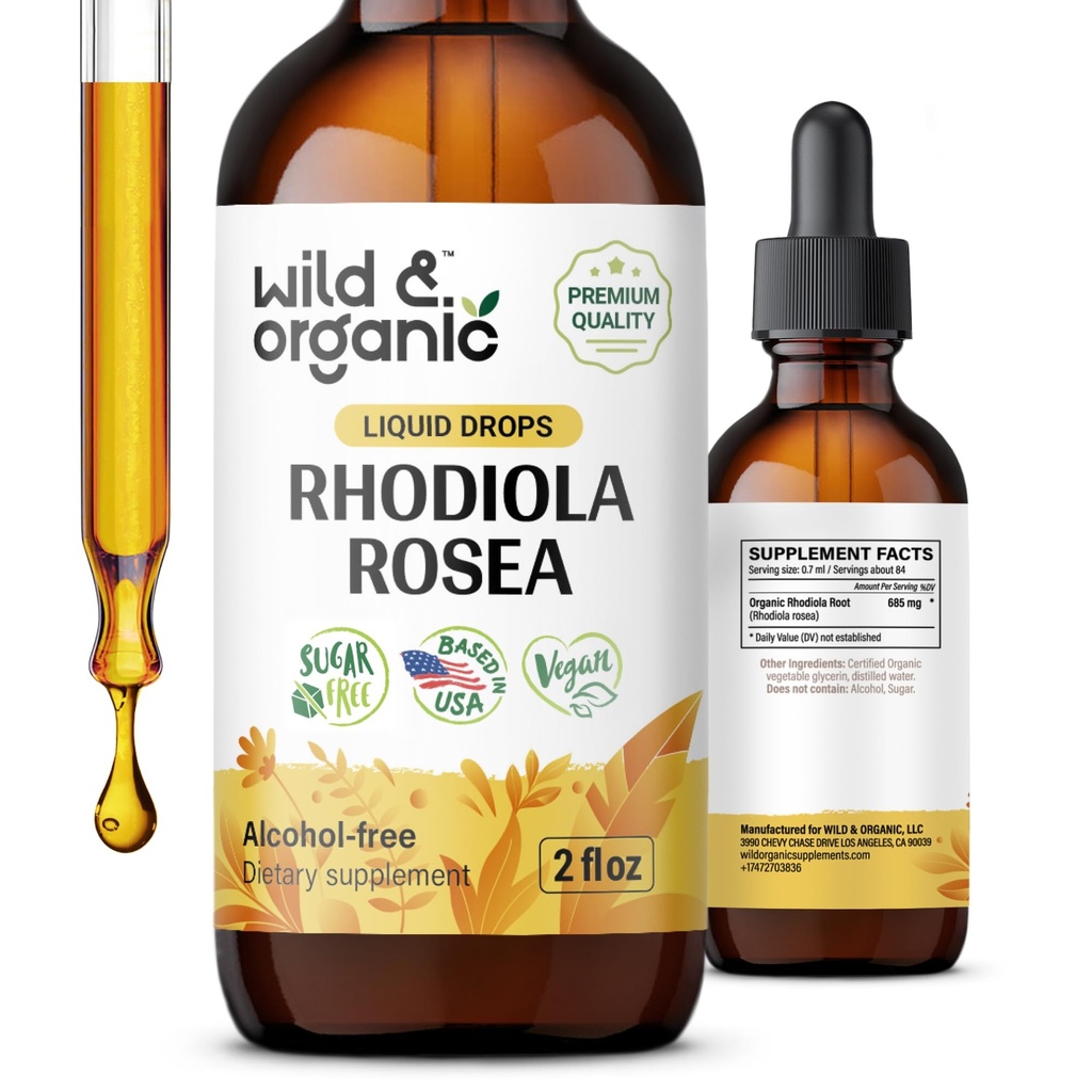 野生和有机的罗迪奥拉 Rosea Tincture - Mood支持 - 放松罗迪奥拉补充 - 根提取液滴 - Vegan,糖和无酒精 - 2 fl oz