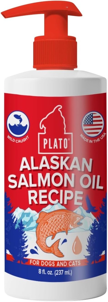 PLATO 野生阿拉斯加 沙门油 Kibble Topper - 带Omega 3 & 6脂肪酸的靴子狗食品 - 用于健康皮肤和煤炭 - 8盎司