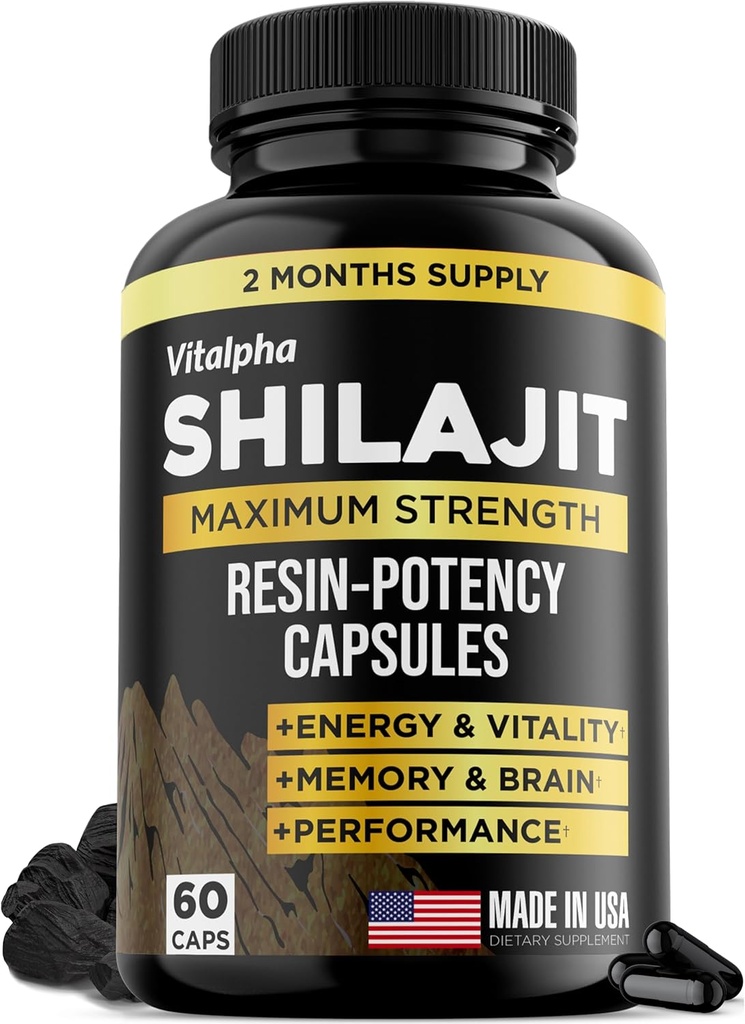 耐药性 Shilajit Capsules(50%富尔维奇酸) - 500 mg Max Potency 提取 - 有机 Shilajit - 在美国制造 - 85+ 追踪矿物 -- -- 每月供应 -- -- 60项