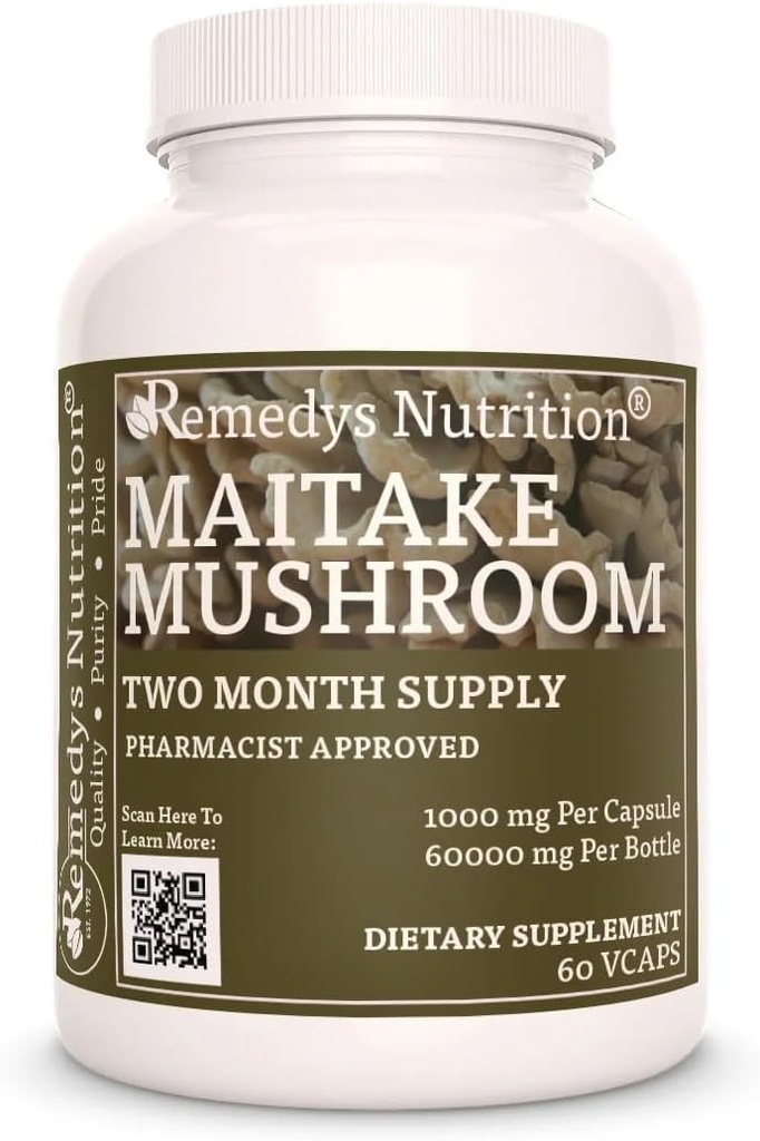 营养 Maitake 蘑菇 1,000 mg 60 Vegan Capsules 饮食补充 两个月供应
