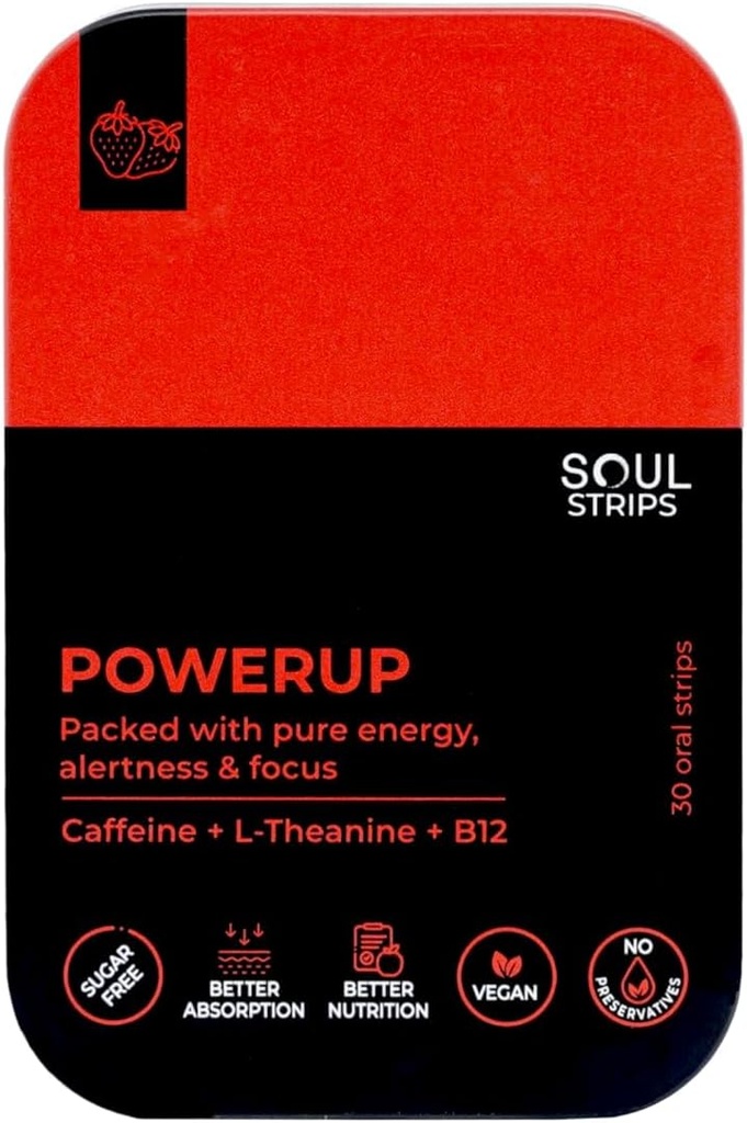 灵魂脱衣舞(Soul Straps Power Up) - 用咖啡因,L-Theanine,维生素B12,草莓火焰,增强代谢,快速吸附,日常使用,零糖,维干,30条脱衣舞