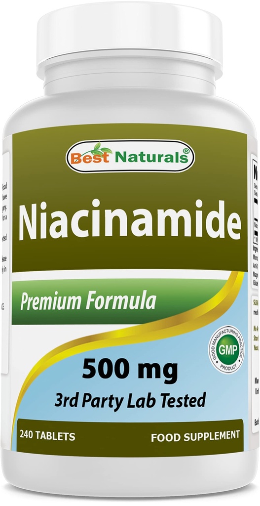 最佳天然物 Niacinamide 500mg 240平板石(蔬菜适配物) - 无挥发形式 Niacin(维生素B3)