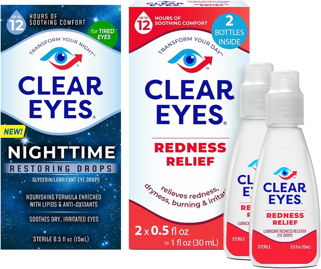 清明眼 夜间恢复眼滴 夜间救济干眼滴 0.5 Fl Oz + 清明眼 红色救济眼滴 0.5 oz 双包