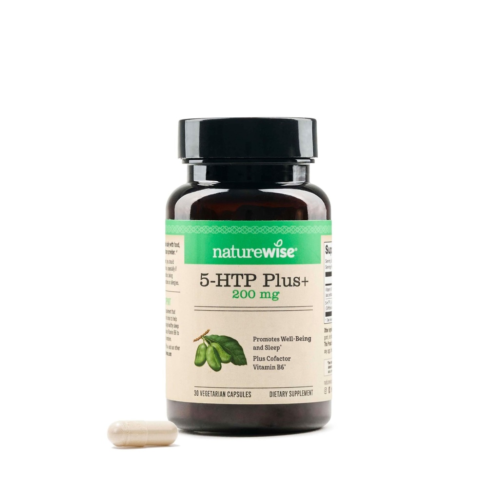 NatureWise 5-HTP 200mg 来自Griffonia种子的辅料,配有共生维生素B6 - 成人的木质支持和自然睡眠援助 - 延迟释放,Vegan - 30 Counter [1-Month Supplement]