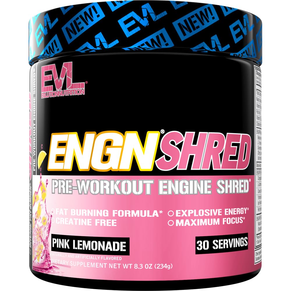EVL 终极预选工作粉 - 热源脂肪燃烧支持预选工作粉饮供耐久能源焦点和 Stamina - ENGN Shred Intense Creatine Free Preworkout Drink Mix - 粉红色柠檬水