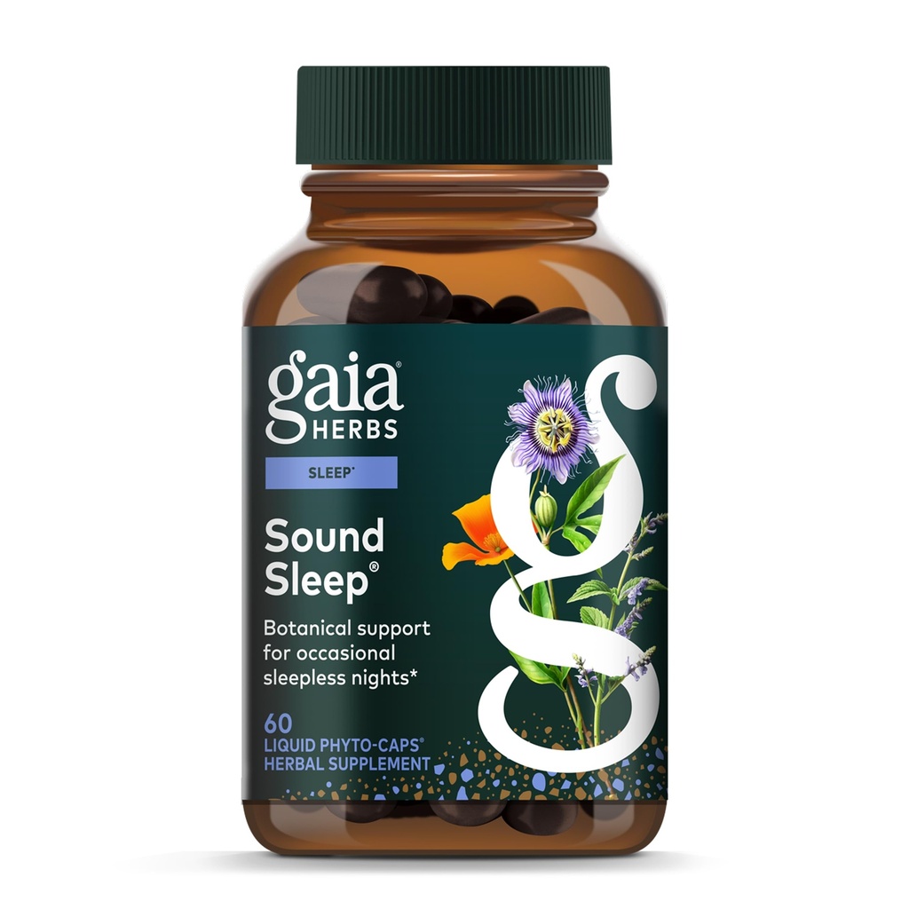 Gaia Herbs Sound Sleep - 自然睡眠支持促进冷静和放松 - 与Valerian Root, Passionflower & More - 60 Vegan Liquid Phyto-Capsules (20日供应)