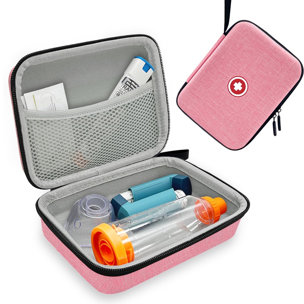 Hard Inhaler Spacer儿童与成年人案,Asthma Inhaler 与 Mesh Pocket for Medical and Other Abtions, Pink (仅巴格)