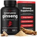 NutraChamps 韩国红Panax Ginseng Capsules + 外强 Ginsenosides 能源,焦点,性能,生命力和免疫支持 + 韩国金森根提取(120,红)