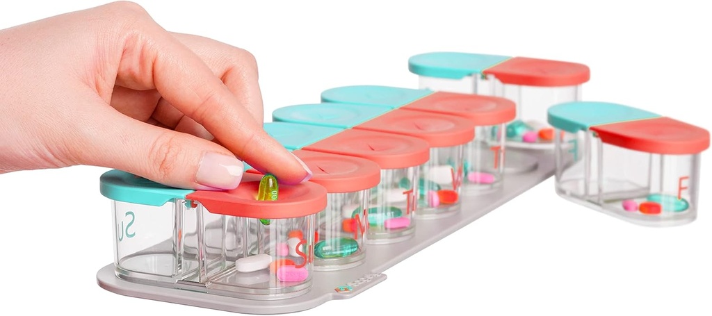 Sagely Smart XL Weekly Pill Organizationer AM/PM - 带有提醒提醒App(足够适合鱼油、鳕鱼肝油、维生素D补充剂和维生素)的药品存储组织者(Mint/Coral)