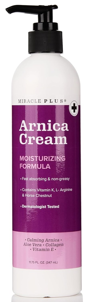 Miracle Plus Arnica Cream Bruise Relief Lotion for Bruising and Swelling On Skin 阿尔尼卡 蒙大拿超强维生素 K Cream 皮肤护理体和面部摩擦剂与马栗, 11.75 Fl Oz
