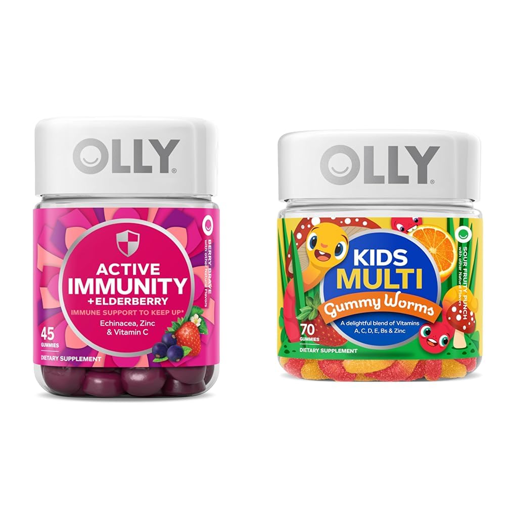 OLLY Gummy Active 豁免+ Elderberry 45 Gummys & Kids 多维塔明 Gummy Worms 70 Counts