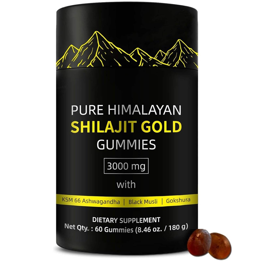 Shilajit Gummys – 男人的Alpha Gummys – 实验室测试我没有加糖 – Ashwagandha, Gokshura  & 富尔维奇酸  & 85+ Trace Minerals for Men, Women →  Non 非GMO → 60 Gummy