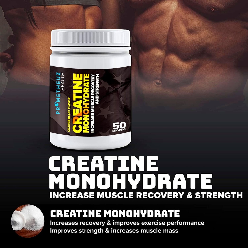 Prometheuz Health Creatine Monohydrate – 增加肌肉恢复和男女力量,水合物肌肉和关节 → 橙爆裂火焰,50种服务