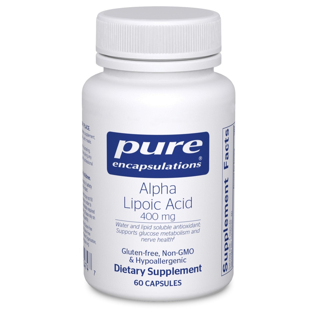 纯封装 Alpha Lipoic Acid 400 mg QQ ALA 肝脏支持、抗氧化剂、神经和心血管健康、自由基和碳水化合物支持补充* 60 Capsules