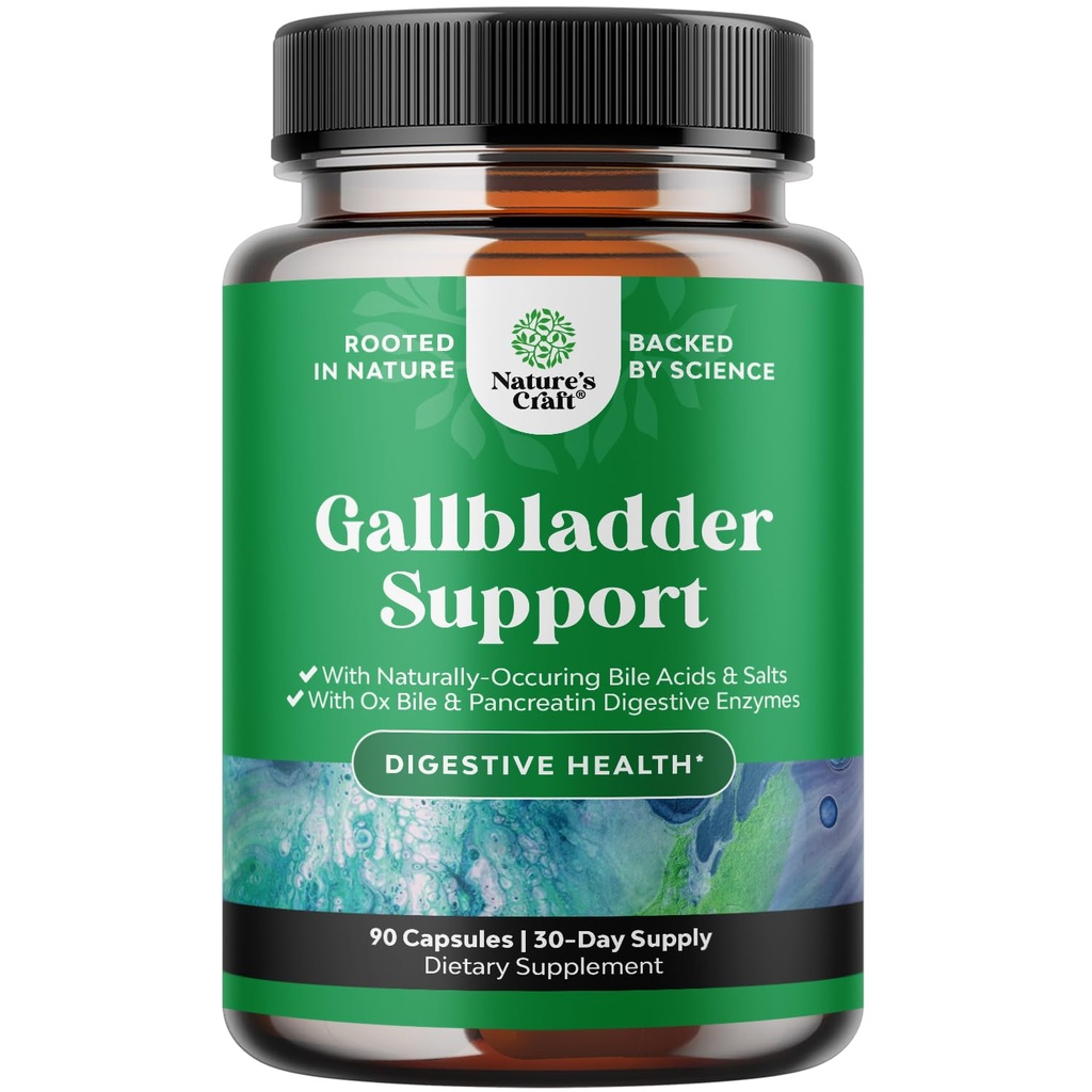 Gallbladder 支持带Ox Bile的文摘酶 - 纯化的Ox Bile盐 No Gallbladder & Pancreas Cleanse, Detox & 维修 - 带Pancreatin & Chanca Piedra的文摘补充 - 90 Capsules