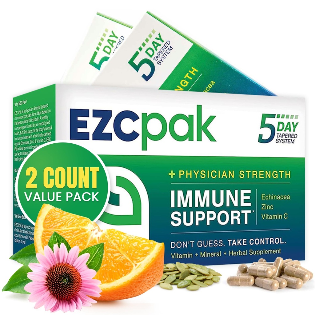EZC Pak 5-Day磁带免疫辅助剂 - 维生素免疫辅助剂,Echinacea,锌维生素C,成人免疫辅助剂 - 维生素免疫辅助剂(Pack of 2)
