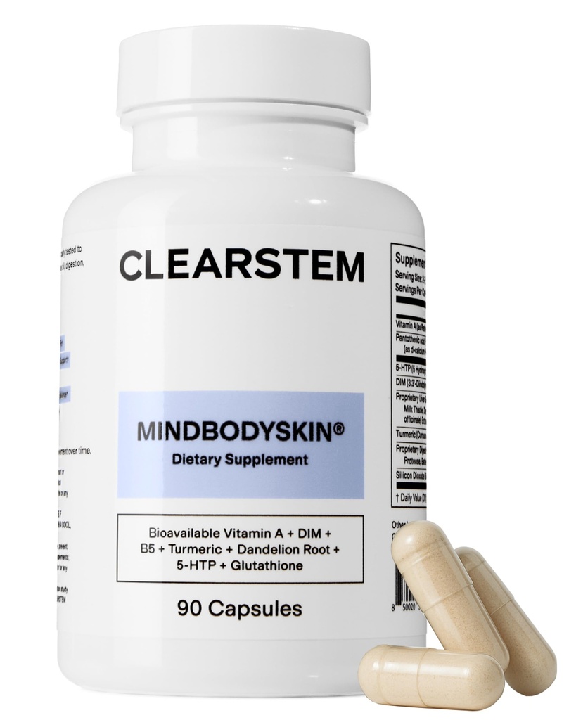 Clearstem - MindbodySKIN 荷尔蒙辅料(5-HTP) - 天然DIM辅料 - 皮肤护理维生素 - 荷尔蒙平衡剂,抗氧化剂 - Gluten Free, Cruty Free - 30 services, 90 capsules
