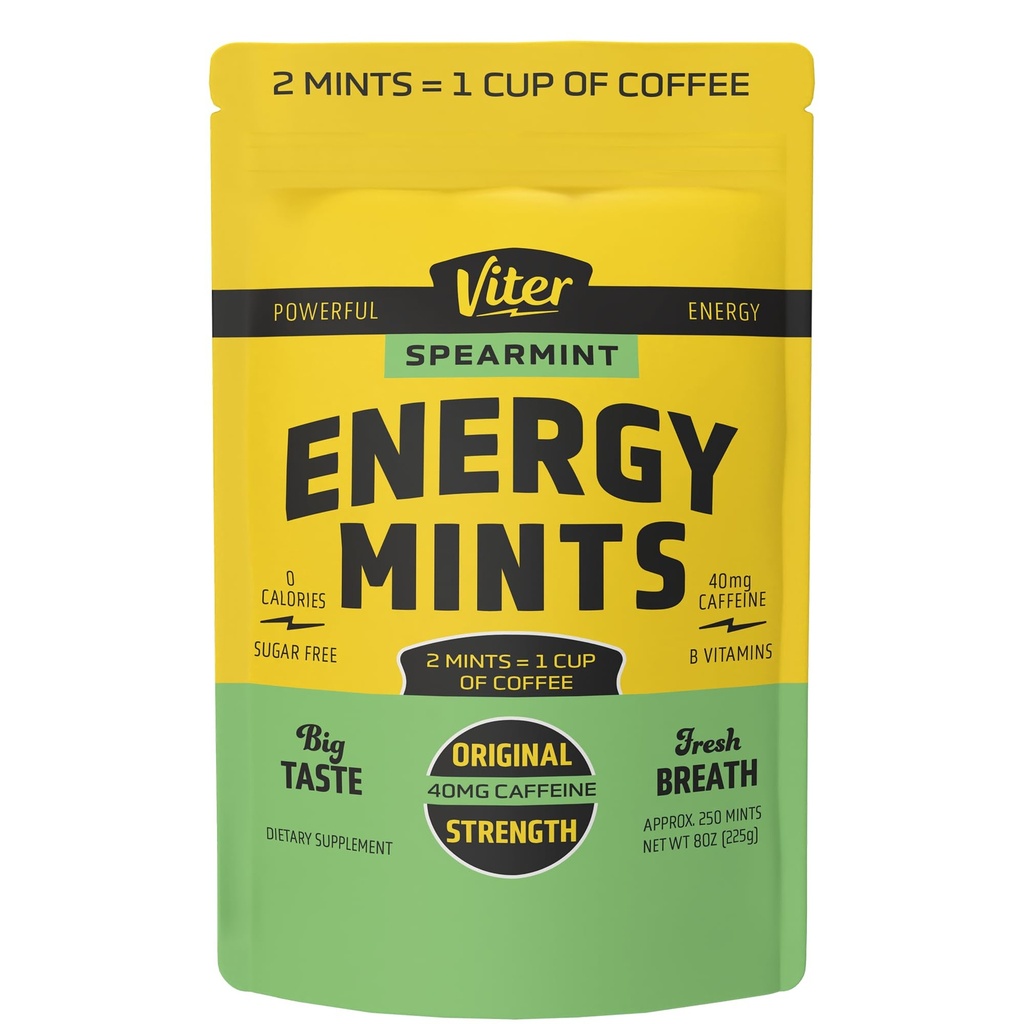 维特能量40mg 咖啡因薄荷 - 无糖, B 维生素, Vegan, Boosts Fast Energized Alert Focus, Cafecined Notropic 补充药(Spearmin Flavor, 8oz, Bulk Bag)