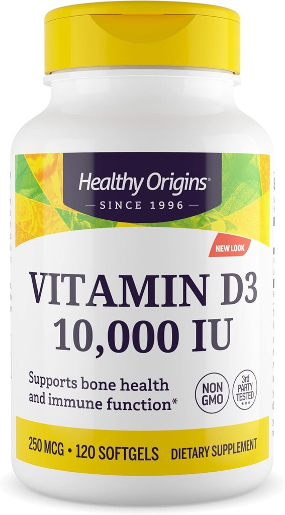 健康原产地 D3 10,000 IU(非GMO、高概率、骨骼支持、免疫支持、Gluten Free)、120软胶