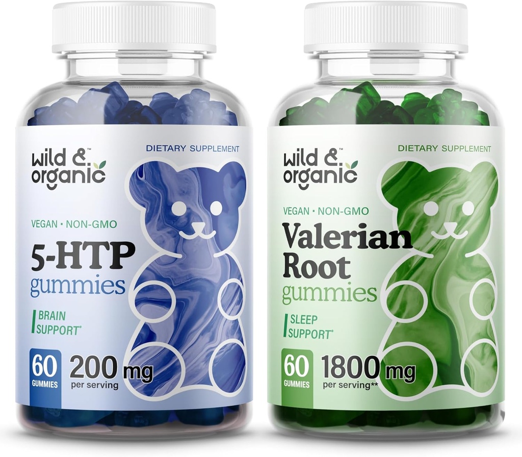 野生和有机 5HTP Gummys 和 Valerian 根 Gummys 60 个伯爵