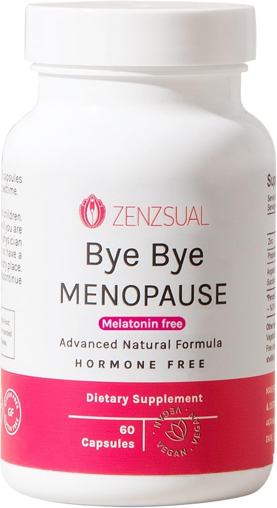 ZENZSUAL Bye Bye Menopause Supplies for Women – 自然更年期支持热闪电,夜汗,Mood Swings & Hormone平衡 – Melatonin-Free, Vegan,雌激素-Free Formules – 60 Capsules