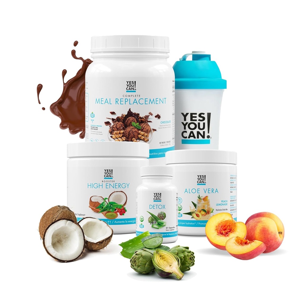 是的,你可以!Detox Plus Kit(食品替换巧克力,Aloe Vera Peach Lemonade) - 完整的食品替换粉,高能量摇摆助推器,Aloe Vera Detox 补充,健康转型