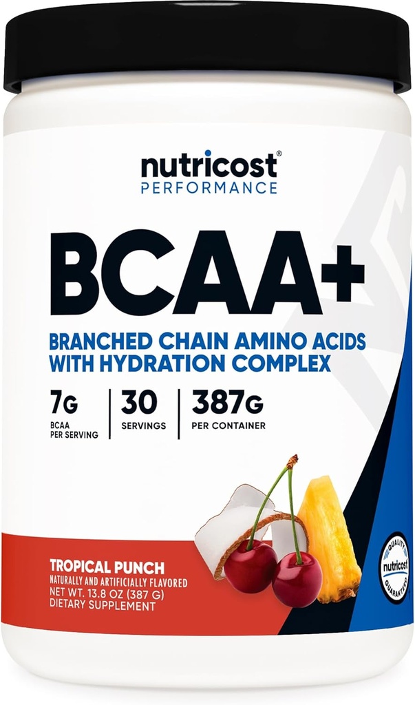 营养成本 BCAA + 水化粉(热带扑克) 30 成品 - 带水化复合物的分支链氨酸 - 无粘液,非GMO