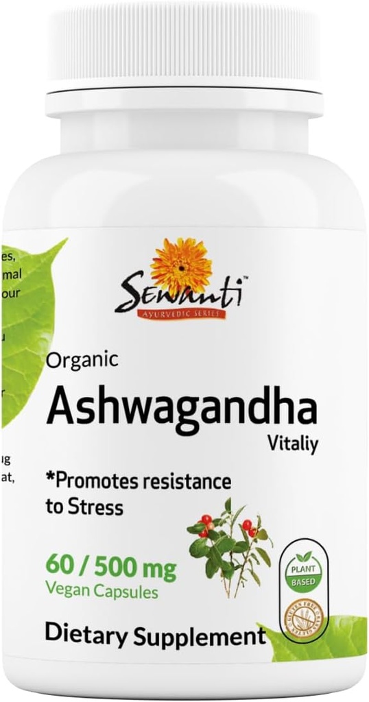 Sewanti Organical Ashwagandha Capsules - 自然压力救济和能量助推 - 饮食辅助高潜力提取 60 Vegan Capsules - 500 mg