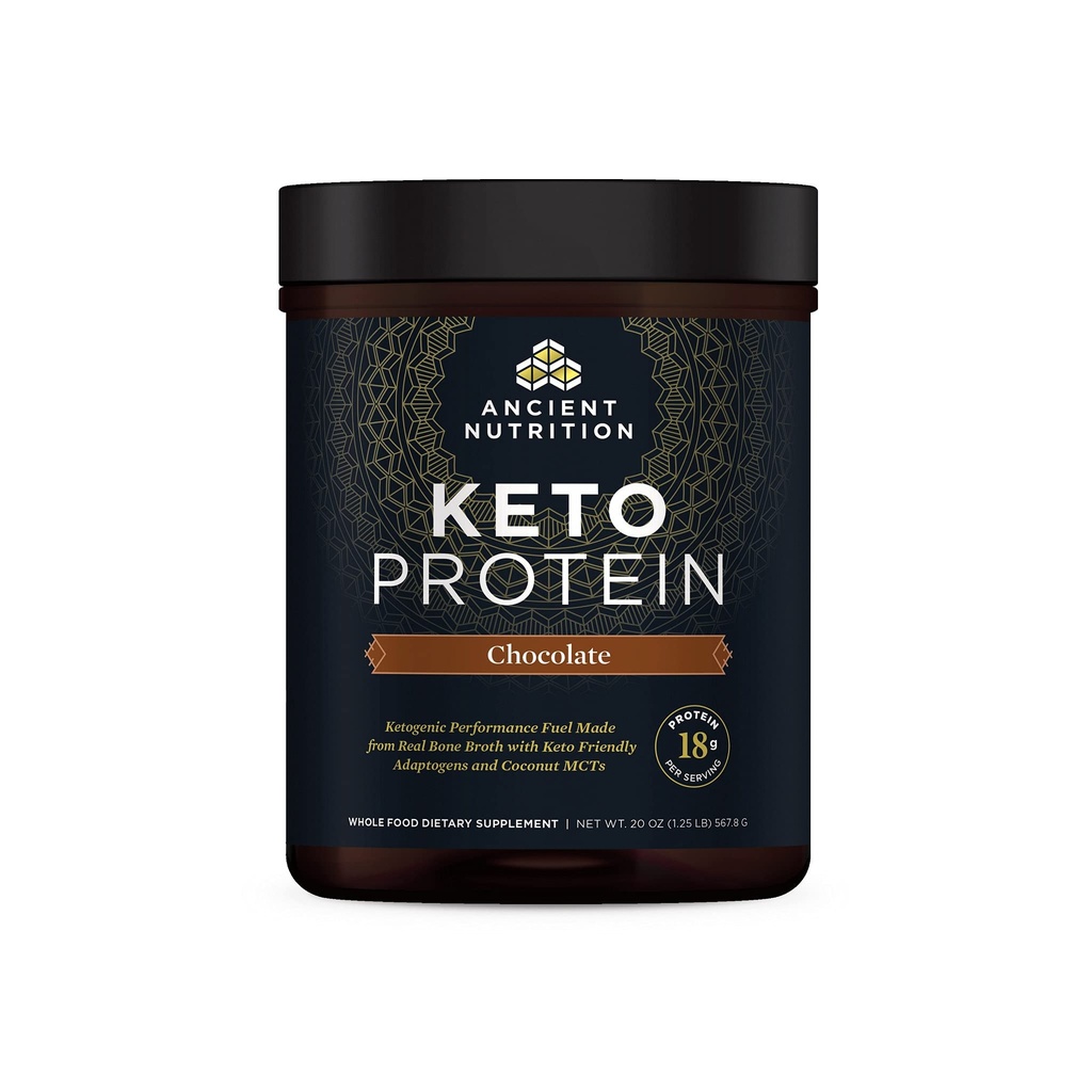 古营养 Keto蛋白粉, KetoPROTEIN 配有来自Bone Broth和MCT油的脂肪,巧克力,18g蛋白10g脂肪 Per Service, Gluten Free, Low Carb, Paleo Friend, 17 Services