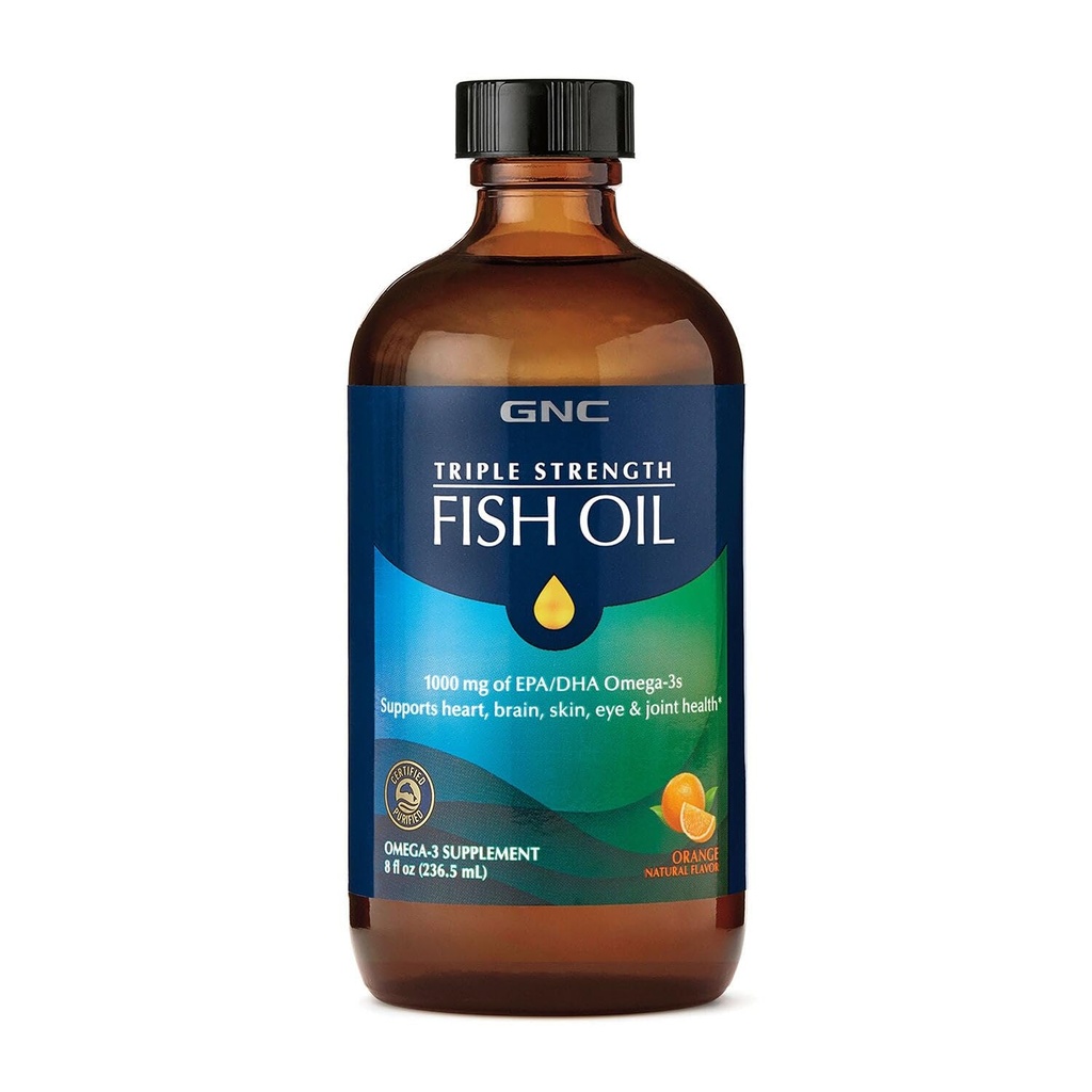 GNC 三强鱼油液补充剂,野生深海捕捉. 1000mg EPA DHA Omega 3s,用于心脏,脑,皮肤,眼,联合健康,天然橙色Flavor,8 Fl Oz,47服务