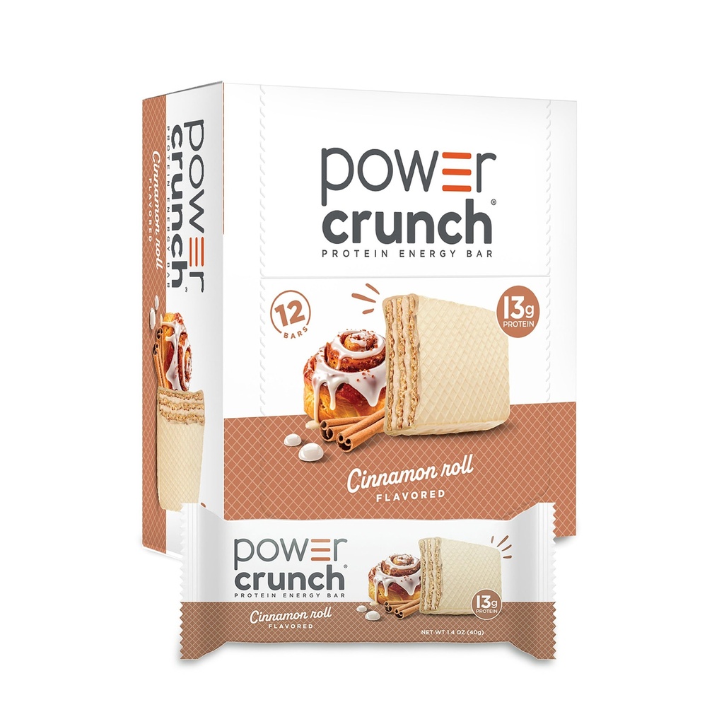 Power Crunch 蛋白质 Wafer bars, 高蛋白质小吃 美味味, 肉桂卷, 1.4 Ounce (12 Counter)