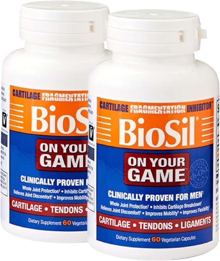 Biosil On Your Game - 60 Veggie Capsules, pack of 2 - 带有专利的 ch-OSA 复合体 - 增加Collagen生产,用于联合减轻疼痛,灵活性和运动范围 - GMO Free - 60-Day供应