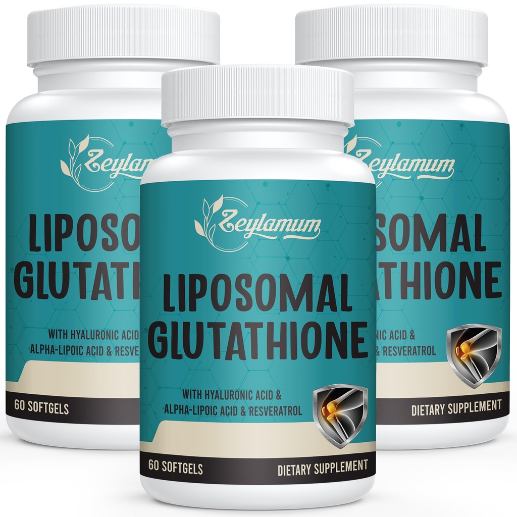 2400 MG Liposomal Glutathione Softgels, Max 吸收, 活性形态 L-Glutathione 降低(GSH), 含Hyaluronic酸,Resveratrol, 主抗氧化剂用于解毒,脑,免疫系统,180 Softgels