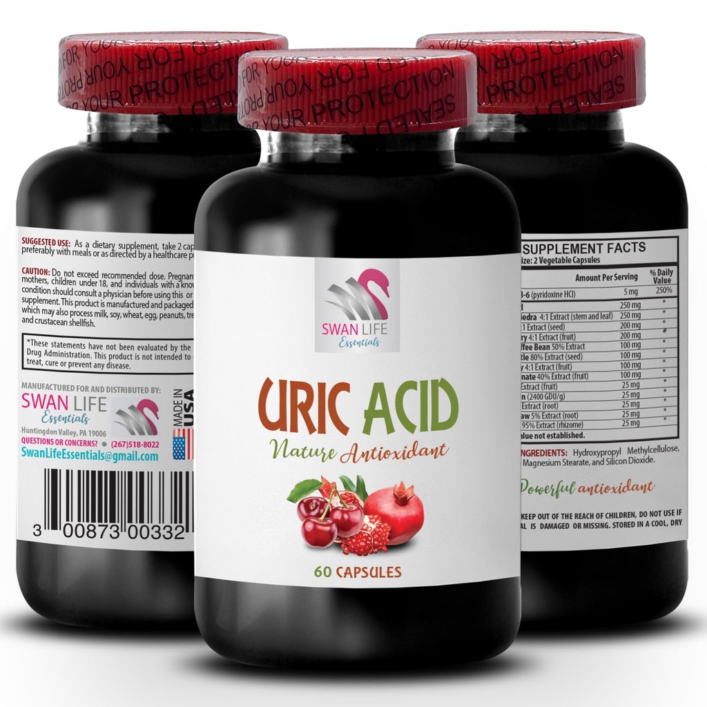 减少尿酸的食物 - URIC ACID - 如何降低尿酸,如何减少尿酸,石榴提取物,樱桃汁,樱桃胶囊,樱桃提取物,尿酸食品 1Bot 60Caps