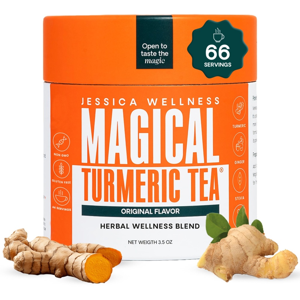 JESICA wellness 神奇的图尔克茶,配有姜汁,黑辣椒和Stevia | Turmeric Powder Organic Blend | 3.5 oz(原始 Flavor)