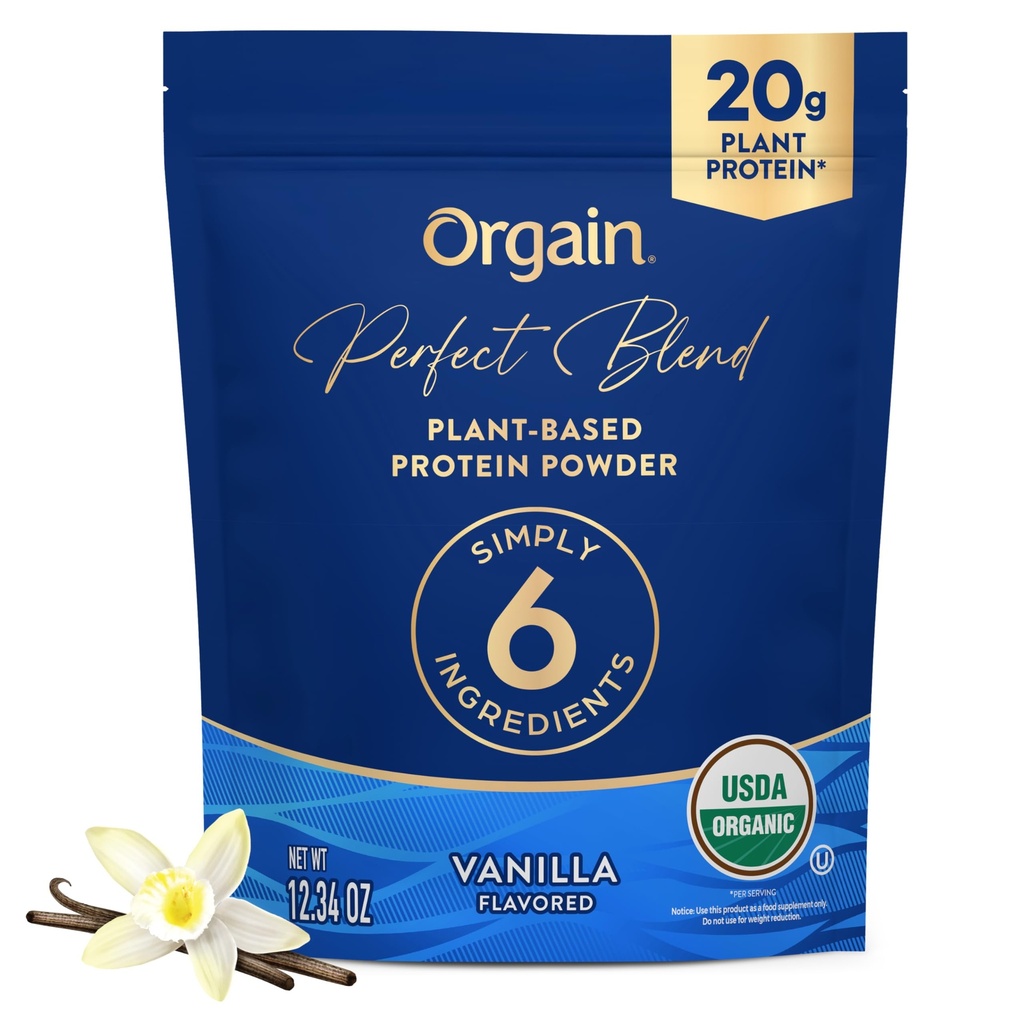 Orgain 有机 Vegan 完美混合蛋白粉,20g 清洁植物蛋白,6 成份,<1g 糖,Gluten Free,Non-GMO;无人工火焰,Stevia 提取,乳品或大豆成份-香草