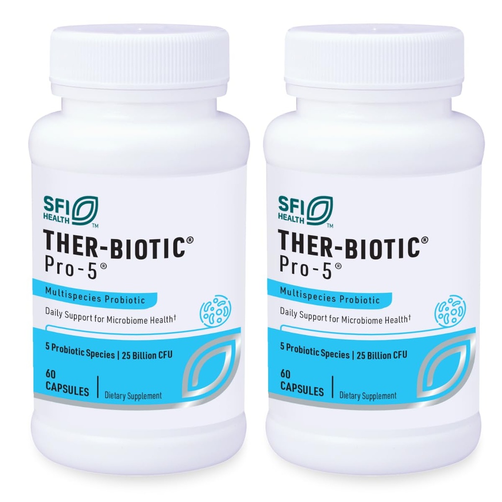 Klaire Labs SFI 健康 Pro-5 Probiotic - 25亿 CFU 高剂量多物种 Gut 重新殖民 支持男女,伪生和无乳品(60 Capsules, 2 Pack)