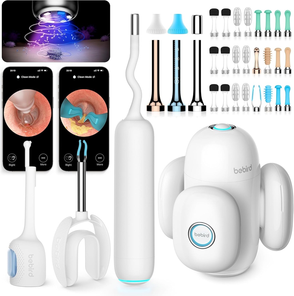 BEBIRD Home 30S Ear Care System - 带有弹性范围FHD相机的Ear Can清洁器,UVC LED Light,视觉耳-Drops Dropper,Wax Remove Tweez to Clean Ear, 3 Sets Grounds for Adult/Kids