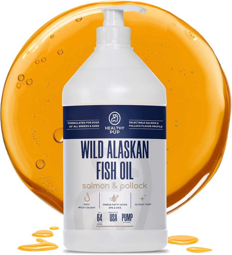 野生阿拉斯加沙门油配波洛克-64 oz of Pollock and Salmon Oil, Omega 3, EPA, 和 DHA - 狗皮和煤炭补充品 - 美国制造