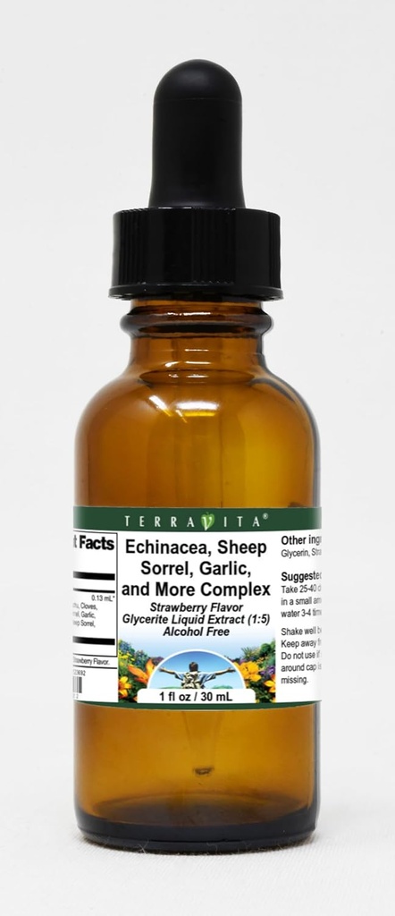 Echinacea,羊索雷尔,大蒜,以及更复杂的甘油液体提取(1:5)-草莓火焰(1 oz,ZIN:523692)