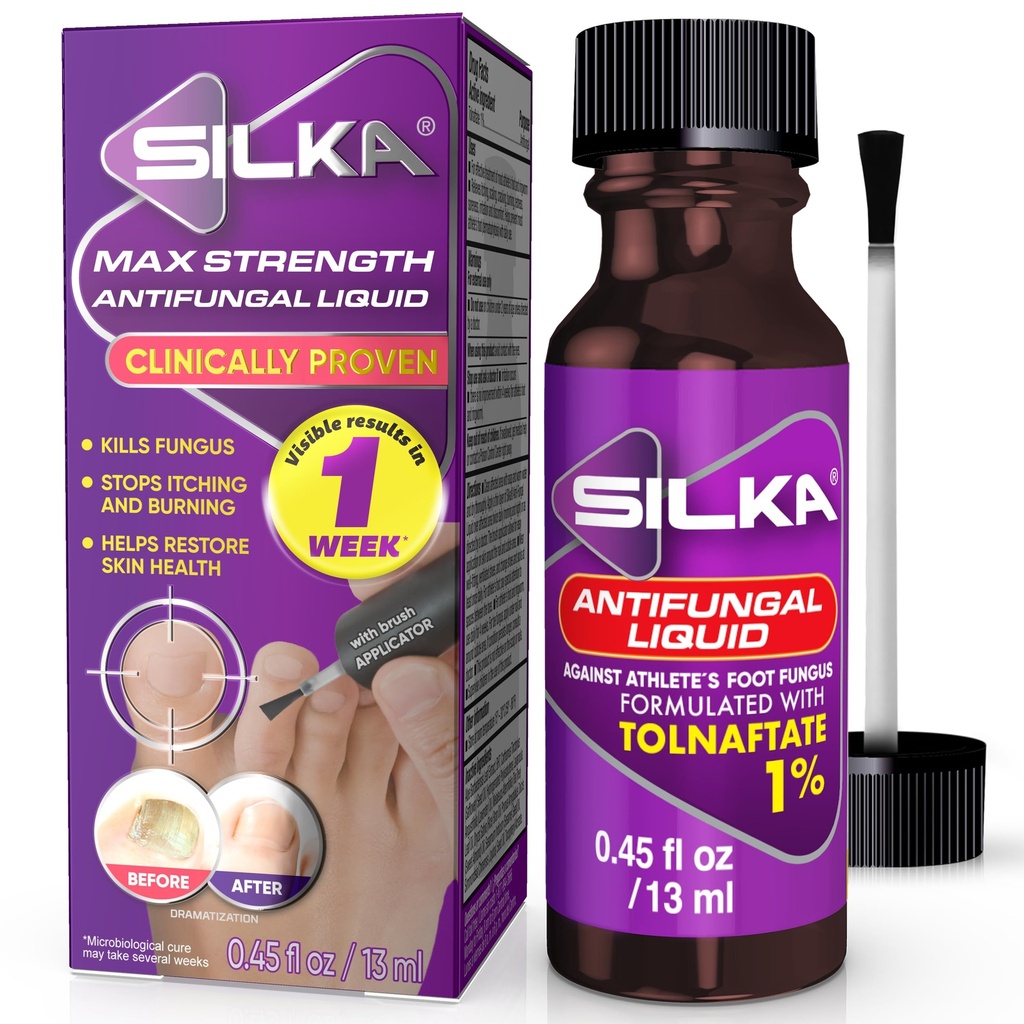 SILKA Max 抗风毒液 与布魯斯施用器一起促进Toenail健康, 1周的结果, Nail Fungus 治疗损坏的Toenails, Athlete的脚部治疗, Tolnaftate 1% 04.5 Fl Oz