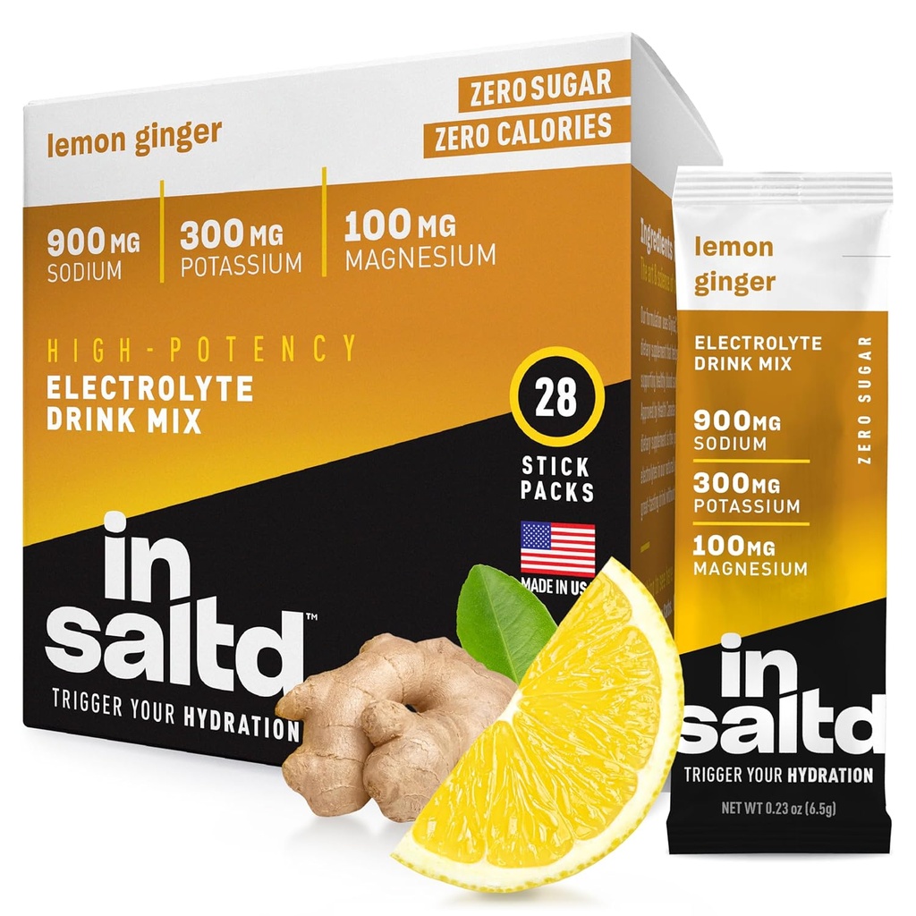 INSALTDTM 无糖无电解质粉末包 配无Stevia Aftertaste QQ 高频水分包 QQ Keto电解质饮料 Keto Electrolyte Drinks Intermittent fasting Drinking Mix 28 Pack(莱蒙姜)