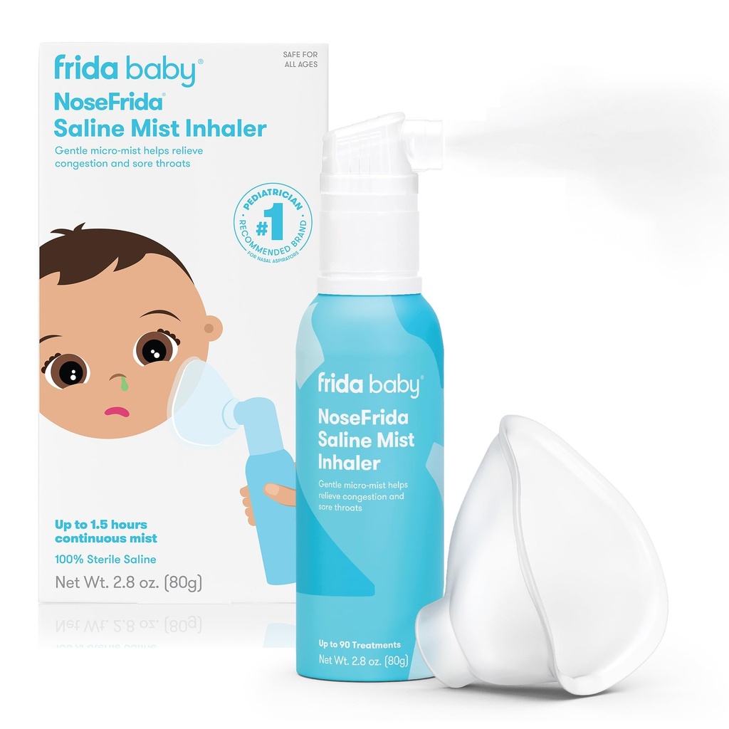Frida Baby NoseFrida Saline Mist Nasal Inhaller, 用于婴儿+儿童摄入和过敏救济的Decongestant Spray, Nasal Saline Spray, Soothes Stuffy Nose & Sore Throat, 包括面具